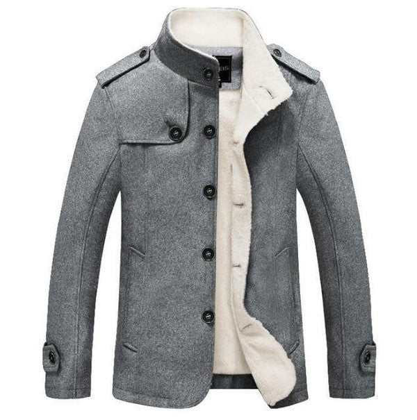 Belro classic wool trench coat displayed on a hanger, featuring a tailored fit, double-breasted design, and neutral color.