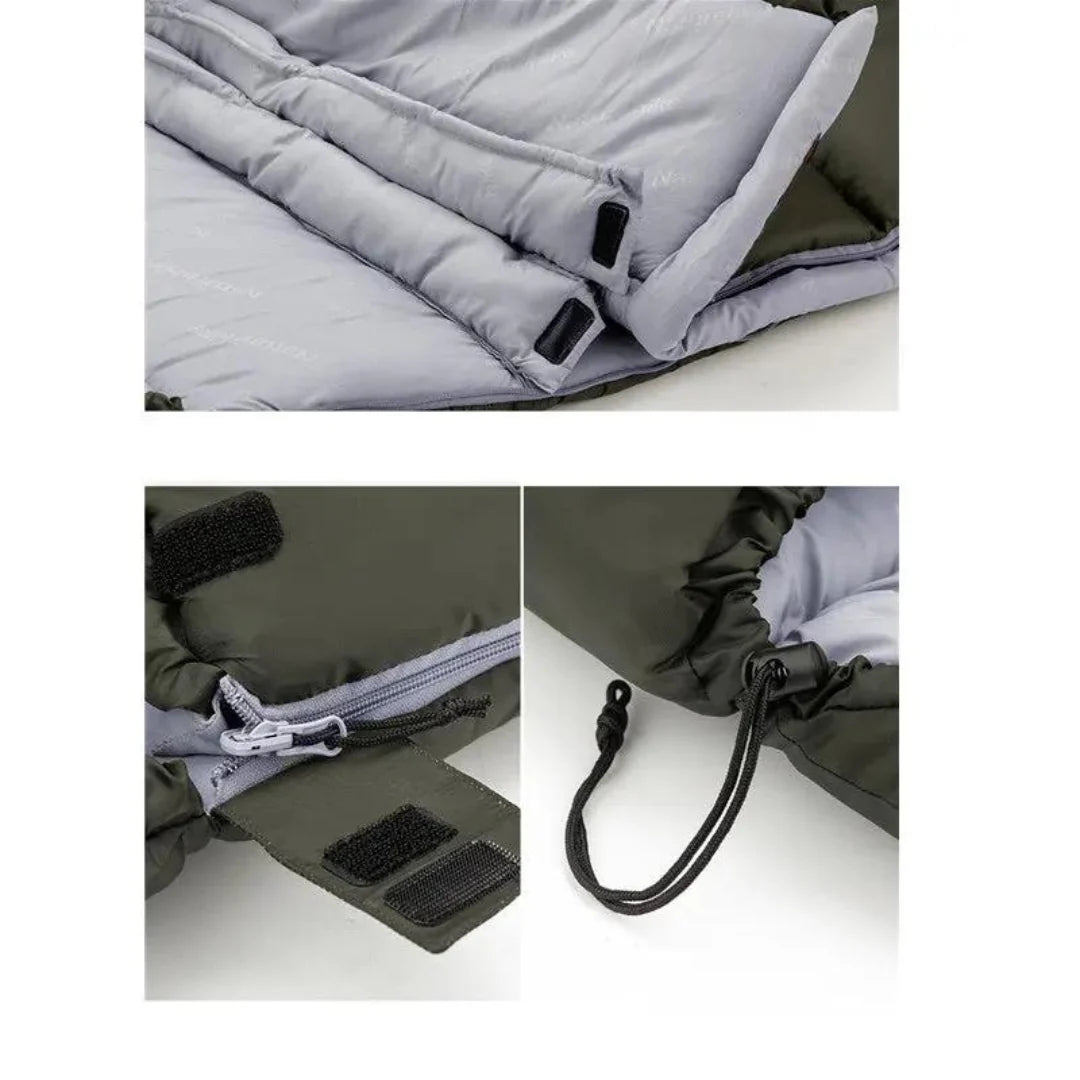 Belro ultra-lightweight outdoor sleeping bag shown open, designed for camping and backpacking trips, with compact, insulated construction.