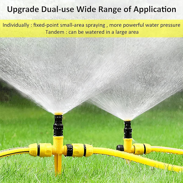 Belro 360-degree garden sprinkler watering lawns and gardens outdoors, adjustable spray for even coverage.