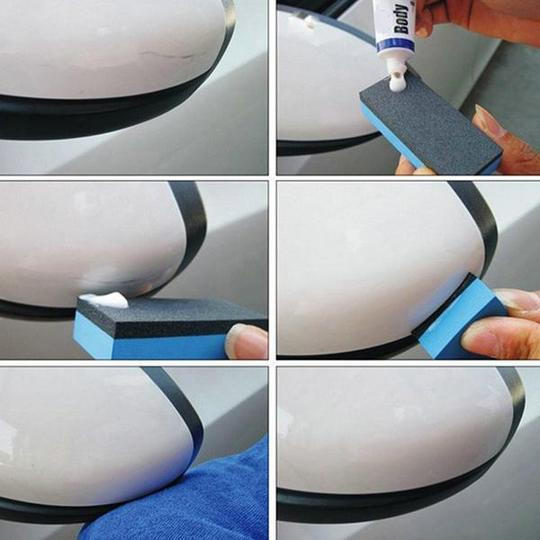 Belro Express Car Scratch Repair Kit for home use, featuring tools and materials to fix vehicle scratches easily at home