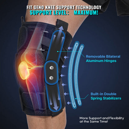 Belro adjustable hinged knee brace for meniscus tear with straps, providing support and stability for knee injuries.