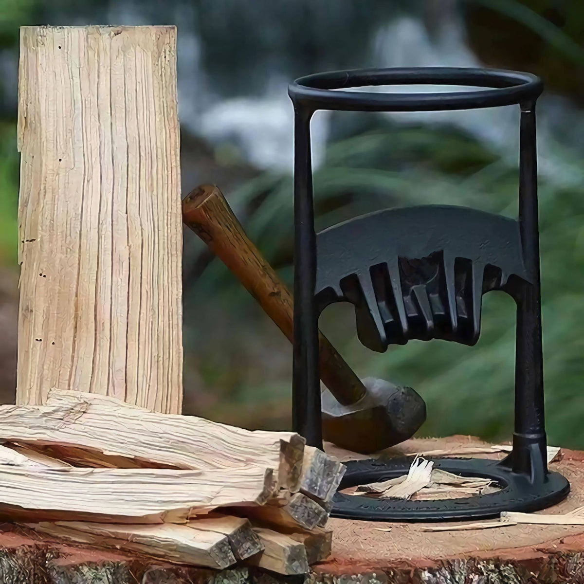 Belro cast iron manual firewood splitter with sturdy handle for splitting logs in the tools and hardware category.