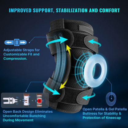 Belro adjustable hinged knee brace designed for meniscus tear support, featuring strap closures and sturdy construction.