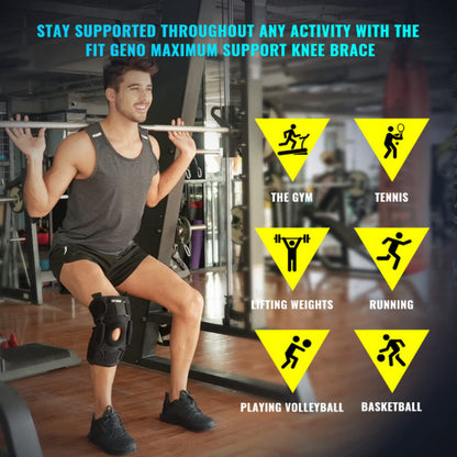 Belro adjustable hinged knee brace for meniscus tear, showing supportive straps and hinge mechanism for stability.