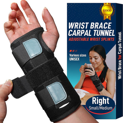 Belro carpal tunnel adjustable wrist brace resting on a table, designed to support wrist stability and relieve strain.