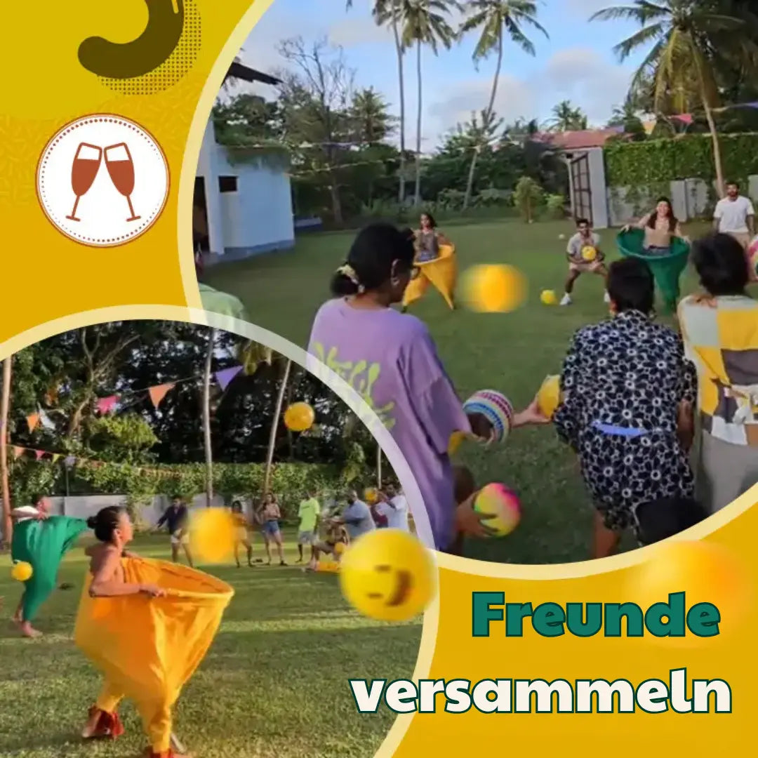 Giant Pants Outdoor Game by Mivoza featuring large bouncy balls for family catch and party fun in outdoor settings.