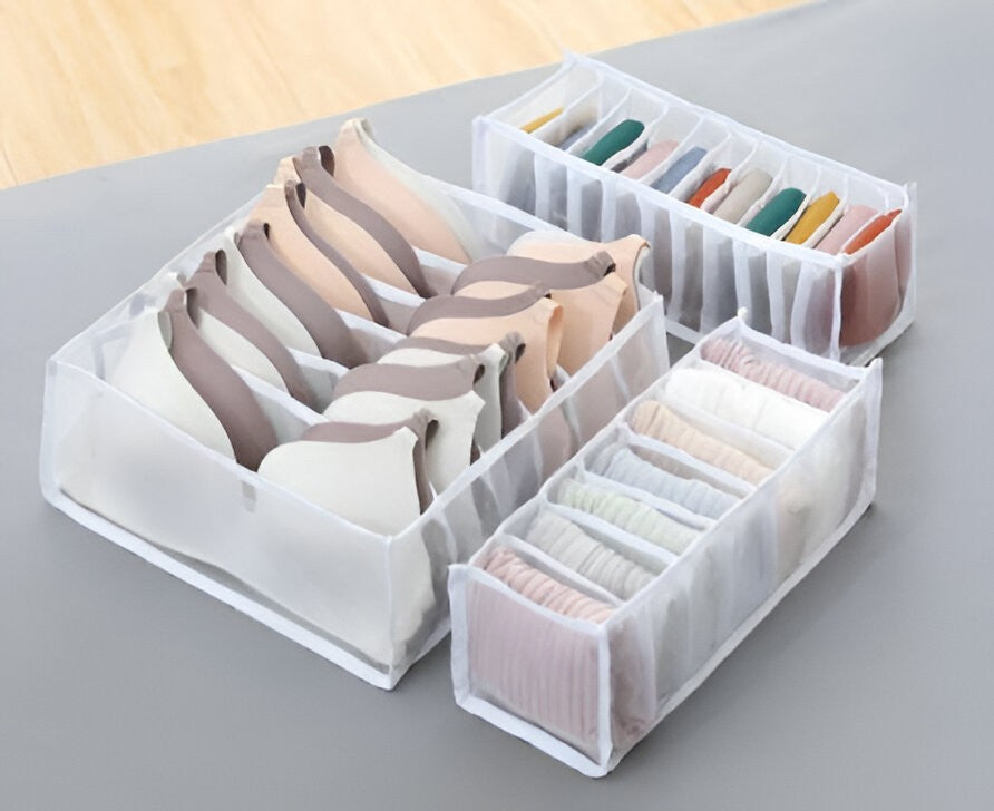 Belro storage boxes for underwear, organized clothing and lingerie storage solution, rectangular containers with lids.