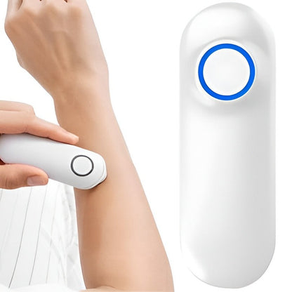Belro mosquito bite relief device in use, designed to soothe and reduce swelling from mosquito bites, part of health and first aid products.