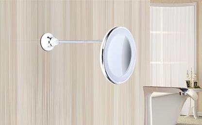 Belro 10X LED mirror with suction cup, compact tools and hardware for precise lighting and magnification.