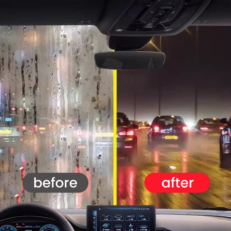 Belro Efficient Car Glass Oil Film Cleaner for home and garden decor, showing a sleek cleaning tool with glass surface reflection.