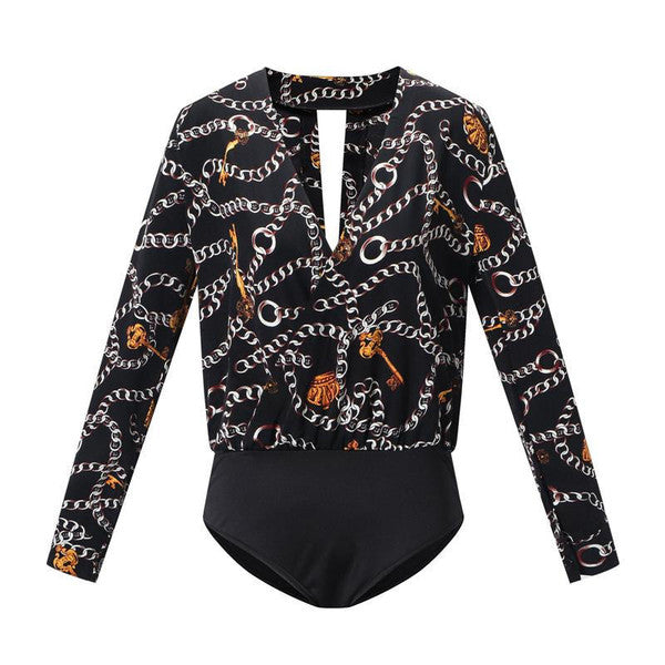 Belro vintage printed bodysuit with colorful floral design, form-fitting underwear and lingerie clothing item, close-up shot.