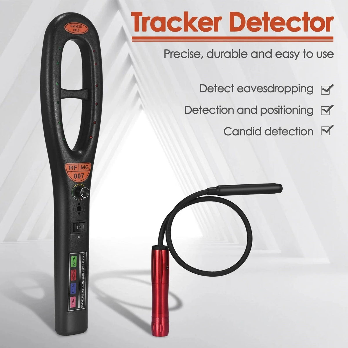Belro GPS Tracker Detector device with digital display and buttons, designed for detecting hidden GPS trackers in electronics.