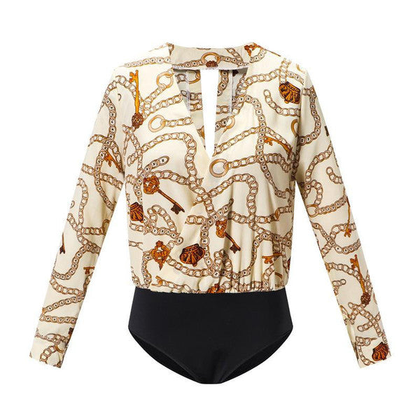 Vintage printed Belro bodysuit with floral pattern, form-fitting underwear and lingerie style, shown on a mannequin.