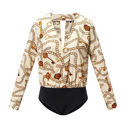 Vintage printed Belro bodysuit with floral pattern, form-fitting underwear and lingerie style, shown on a mannequin.