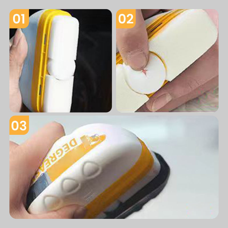 Belro Efficient Car Glass Oil Film Cleaner applied to a car window, showcasing its effectiveness in cleaning glass surfaces.