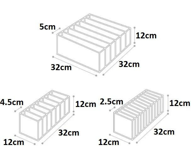Belro storage boxes for underwear and lingerie, neatly organized in clear plastic containers with compartments for clothing storage.