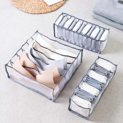 Belro storage boxes for underwear, tidy organization for clothing and lingerie, clear plastic containers with removable dividers.