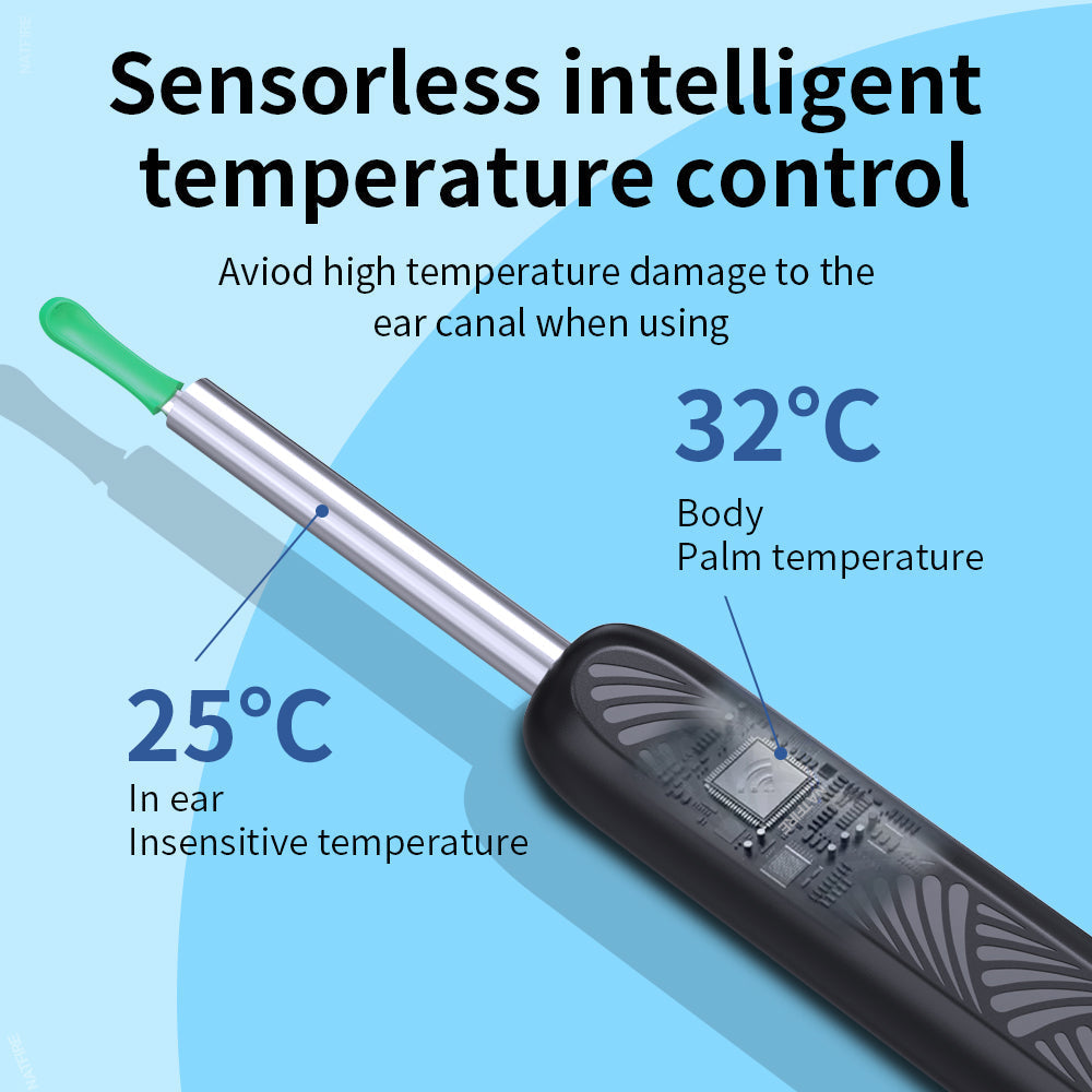 Belro ear cleaning picker with camera showing a close-up view of the device and its tip for safe ear inspection and cleaning.