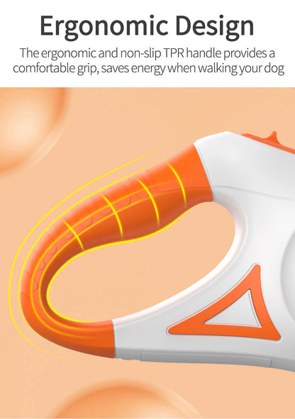 Belro retractable dog leash extending from its handle, suitable for walking dogs of various sizes in outdoor settings.