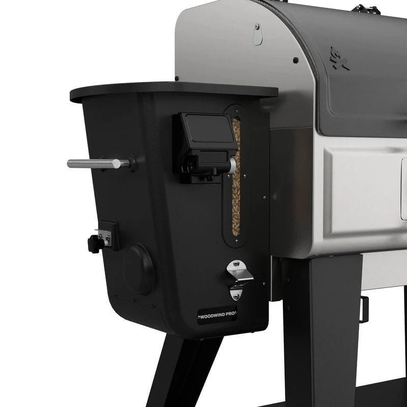 Casavibeo Camp Chef Woodwind Pro 36 Pellet Grill hopper with digital control panel and stainless steel construction.