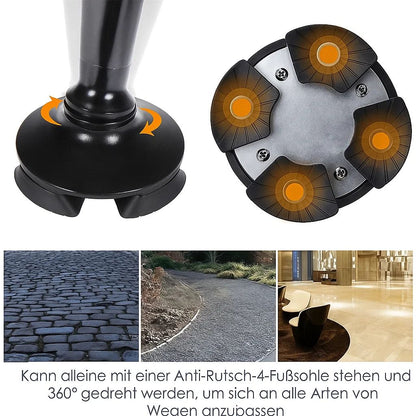 Foldable Mivoza Deutschland walking cane with LED light and alarm function, featuring adjustable height for mobility support.