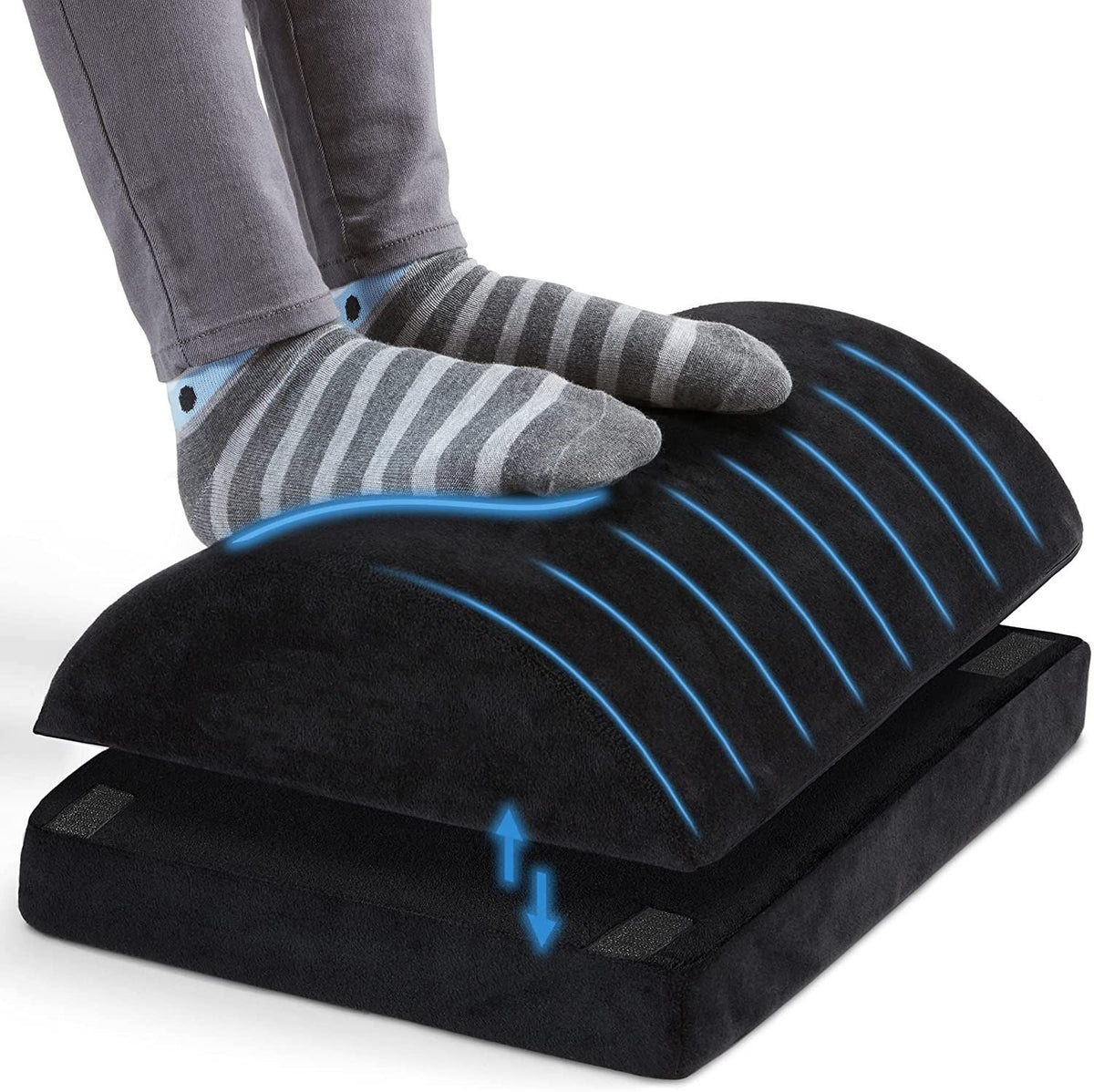 Belro curved ergonomic under desk foot rest for home office, supporting comfortable foot positioning during work.