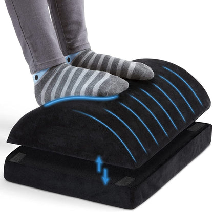 Belro curved ergonomic under desk foot rest for home office, supporting comfortable foot positioning during work.