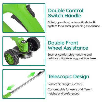 Men's Belro cordless electric battery-operated grass trimmer with a powerful motor and lightweight design, ideal for garden edging and trimming.