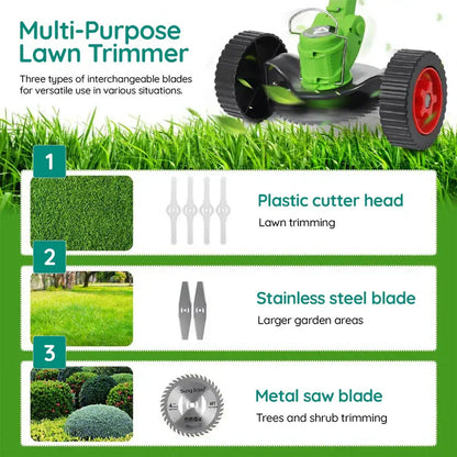 Belro cordless electric grass trimmer, battery-operated, ideal for men’s outdoor yard work, with a sleek design and ergonomic handle.