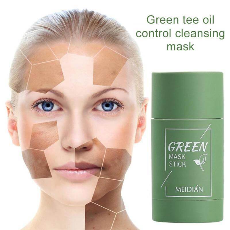 Belro Green Tea Clay Deep Cleanse Mask Stick showing a sleek green mask stick for pore cleansing and facial skincare.