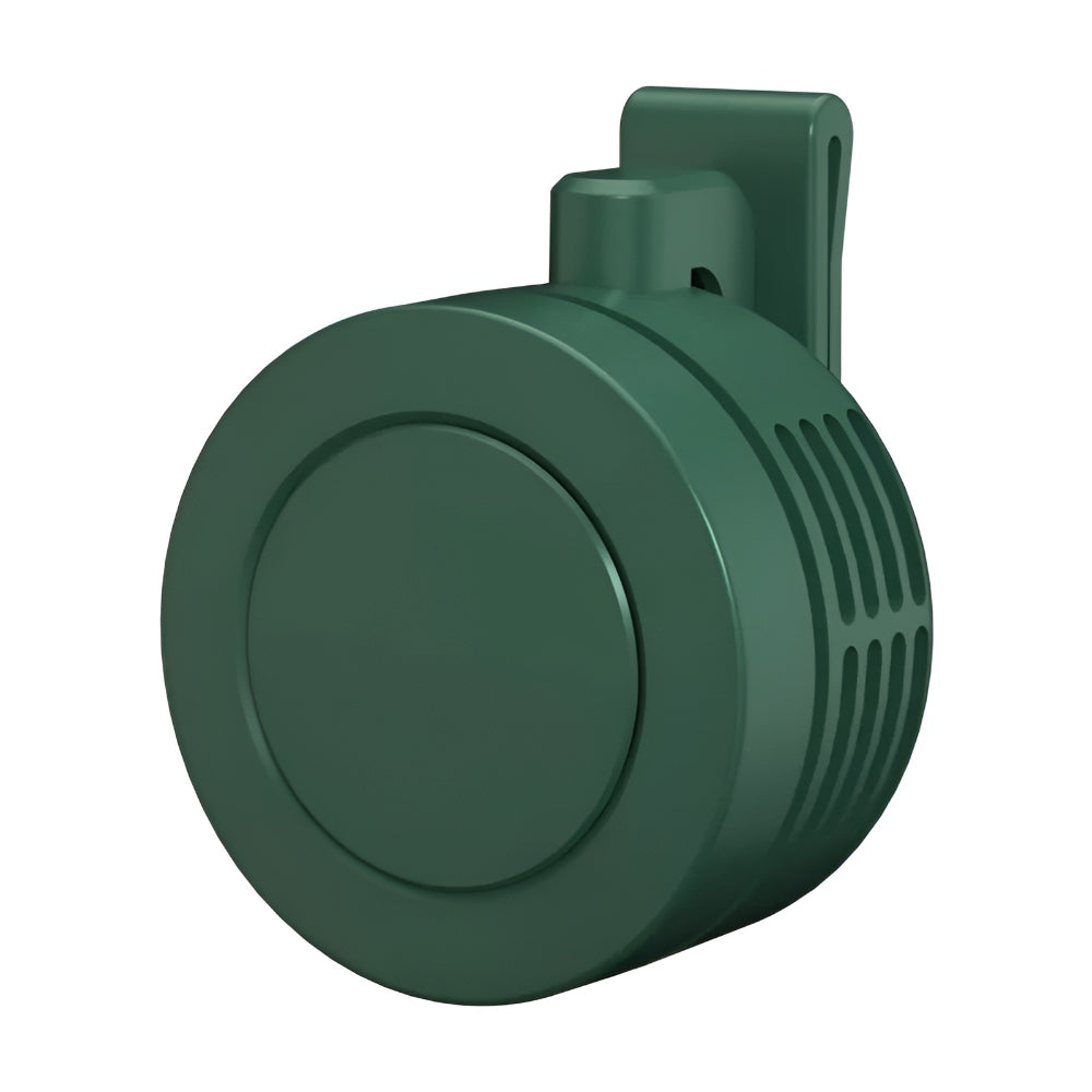 DecorsDeluxe portable mini clip-on neck fan, adjustable and foldable personal cooling accessory with blades and clip attachment.
