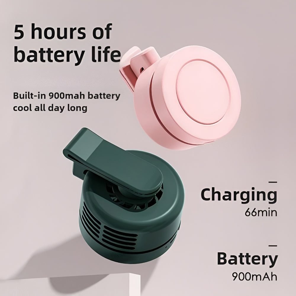 Mini clip-on neck fan by DecorsDeluxe, portable and foldable personal cooling fan with adjustable airflow for hands-free cooling.