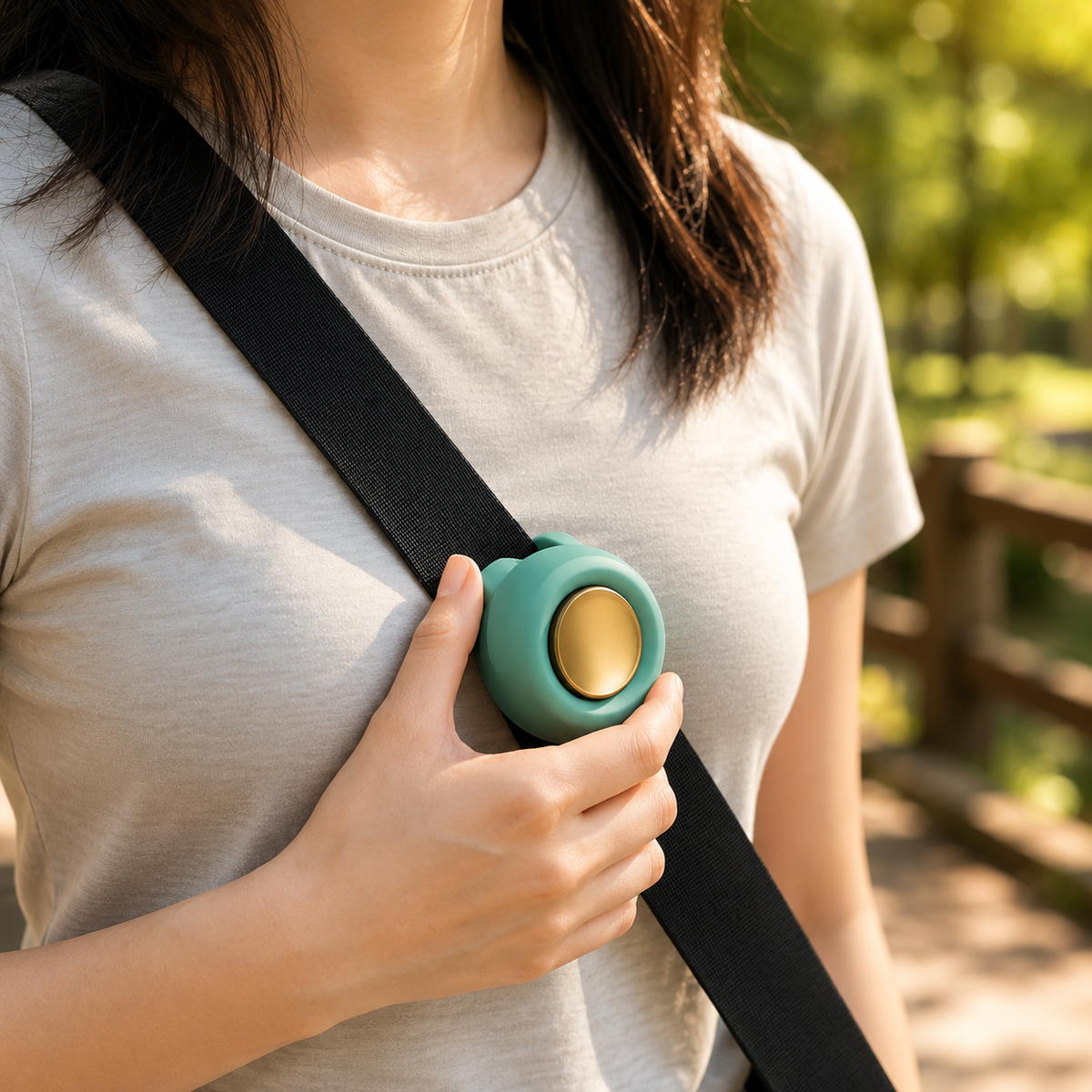 DecorsDeluxe portable handheld mini fan with USB charging and emergency cooling mode, compact electronic accessory with adjustable settings.
