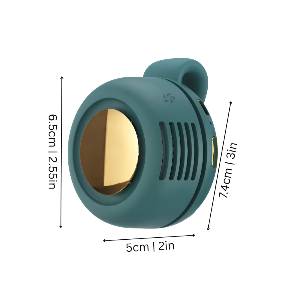 DecorsDeluxe portable handheld mini fan with USB rechargeable design and emergency cooling mode, shown with compact size and controls