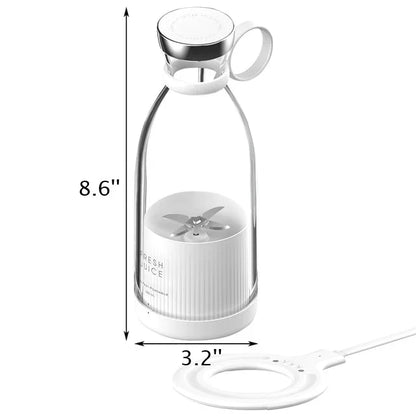 Belro Fresh Juice portable blender for smoothies, USB chargeable, compact design, shown with transparent blending jar and control buttons.