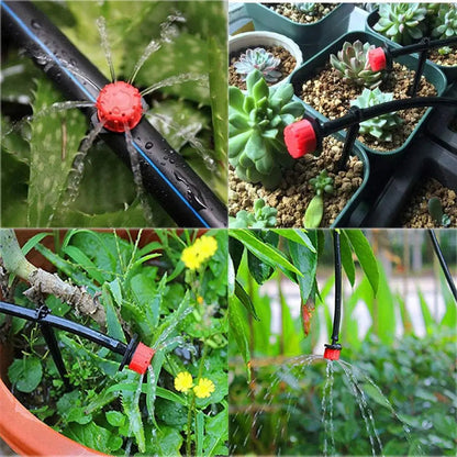 Set of 100 adjustable drip irrigation drippers from Mivoza for precise and efficient garden plant watering.