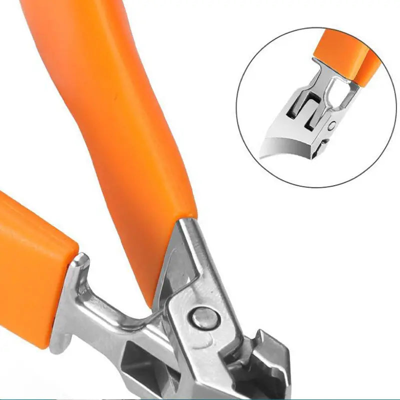 Mivoza heavy-duty nail clipper with wide handle and splash guard for thick nails, used in personal nail care.