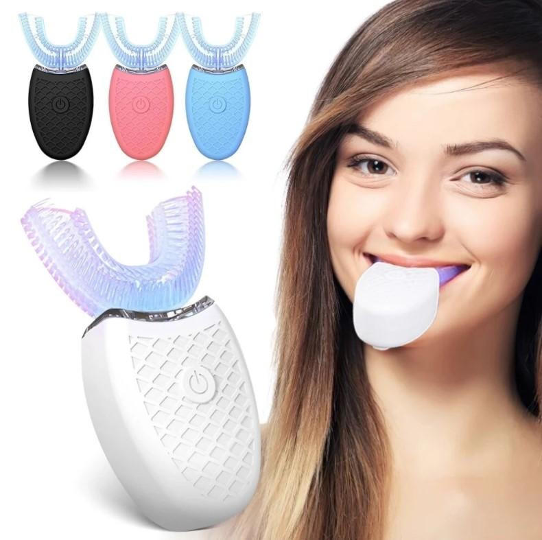 Belro U-Shaped Electric Ultrasonic Toothbrush showing its sleek design and soft bristles for effective dental cleaning.