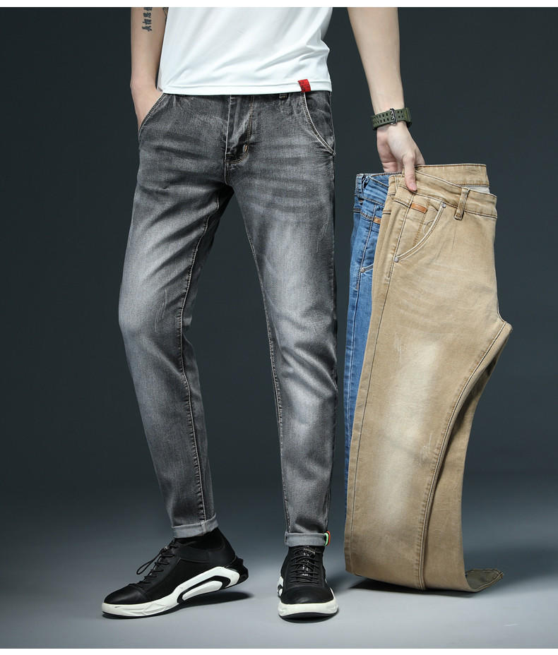 Slim denim jeans by Belro featuring classic blue wash, fitted cut, and five-pocket design, shown on a model.