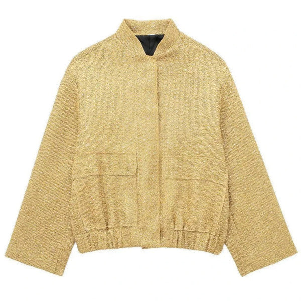 Belro aviator jacket with classic bomber style, featuring a front zipper, ribbed cuffs, and a shearling collar.