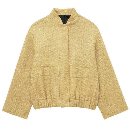 Belro aviator jacket with classic bomber style, featuring a front zipper, ribbed cuffs, and a shearling collar.