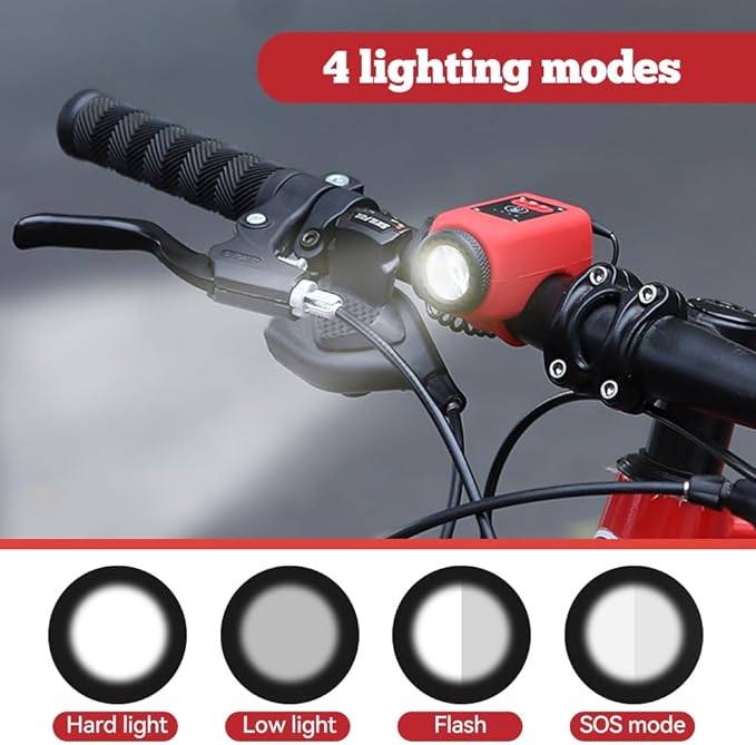 Belro mountain bike electronic horn mounted on handlebar, outdoor cycling accessory for safety and signaling.
