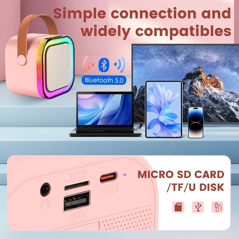 Belro Mini Karaoke Machine with wireless microphone for kids, featuring colorful design and built-in speakers for fun singing sessions.