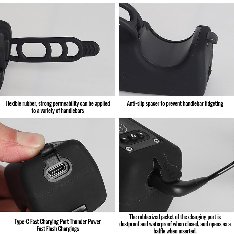 Belro mountain bike electronic horn mounted on handlebar, compact outdoor bike accessory with button activation.