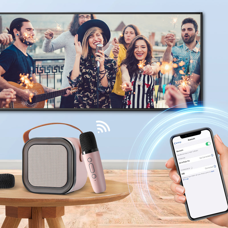 Belro mini karaoke machine with wireless microphone, compact toy for singing and entertainment, ideal for kids and parties.