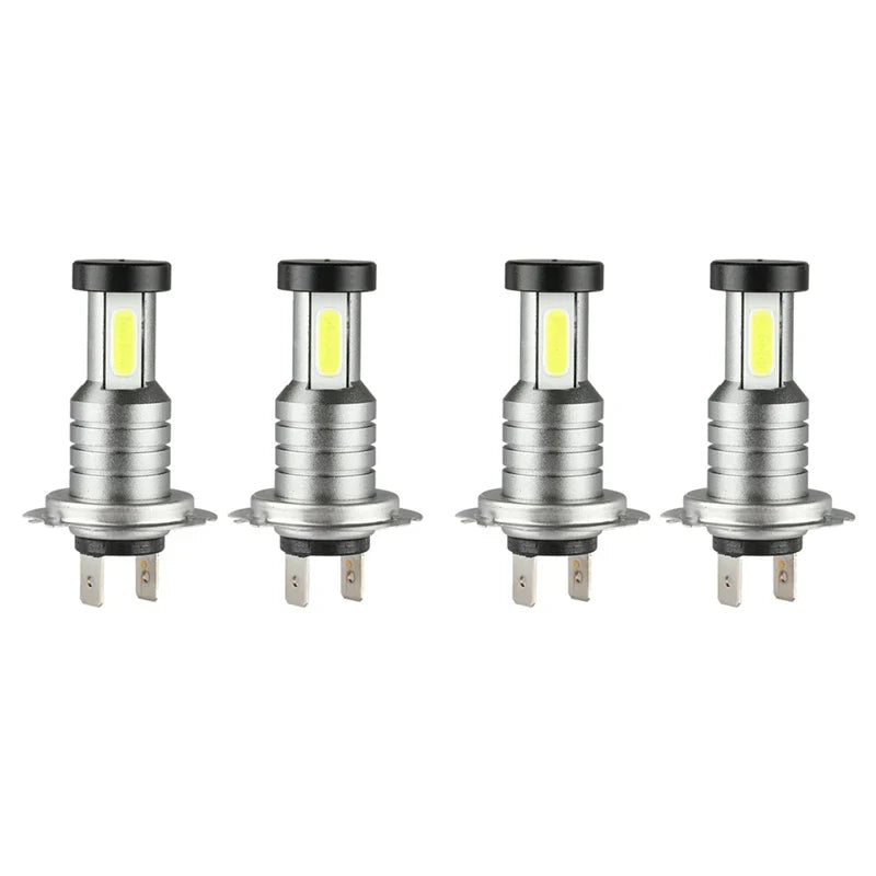 Belro 4x H7 LED headlight bulbs kit for automotive exterior lighting, showing bright, energy-efficient LED bulbs installed in a vehicle headlight.