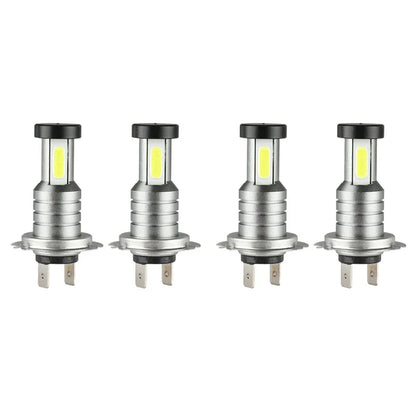 Belro 4x H7 LED headlight bulbs kit for automotive exterior lighting, showing bright, energy-efficient LED bulbs installed in a vehicle headlight.