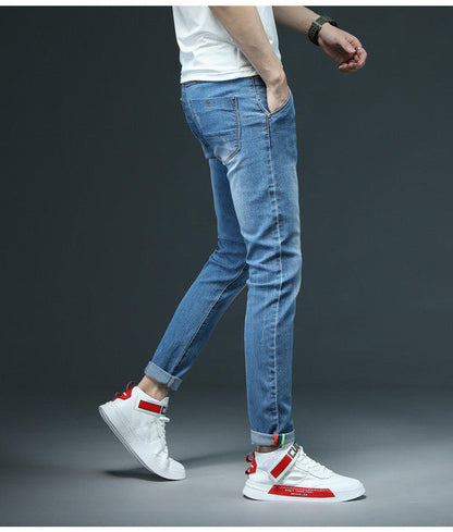 Slim denim jeans by Belro, showcasing fitted blue jeans with classic five-pocket design and modern slim cut.