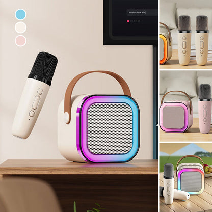 Belro Mini Karaoke Machine with wireless microphone, colorful toy for kids, featuring colorful controls and built-in speaker.