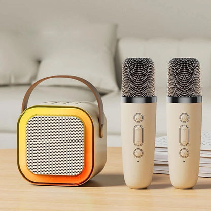 Belro mini karaoke machine with wireless microphone, colorful toy for kids, featuring buttons and built-in speaker.